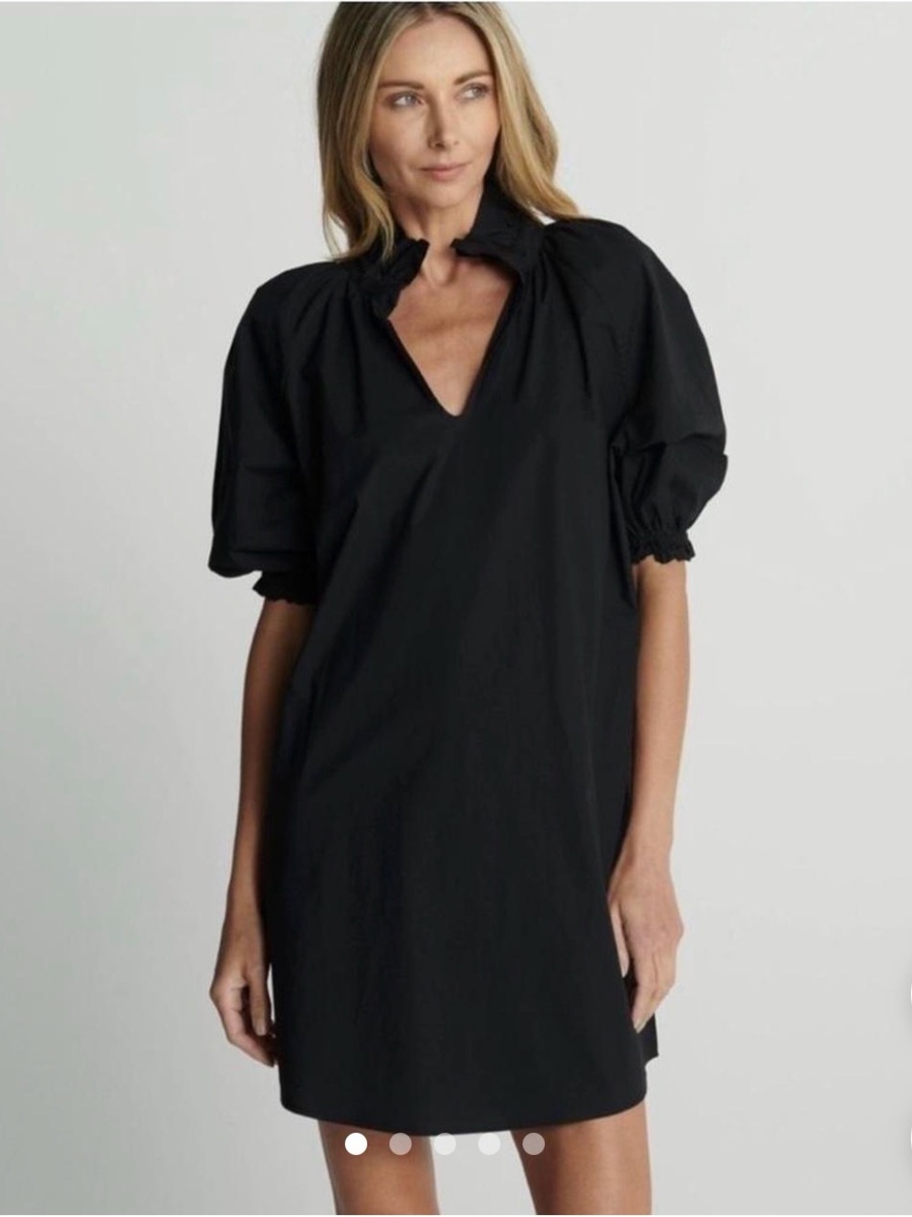 sundays Black Puff-Sleeve V-Neck Shift Dress